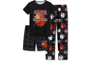 Beezizac Pajamas For Little Big Boys Cozy 3-Piece Soft Short Sleeves Shorts Set & Pants Cool PJ Kid Size 6-18