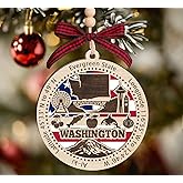 BurkeDesign Washington State Wooden Ornament - States Christmas Ornaments - Wa State - Moving to Washington Gift - First Christmas to Wa - 2 Layer Ornament Wooden 4Inch