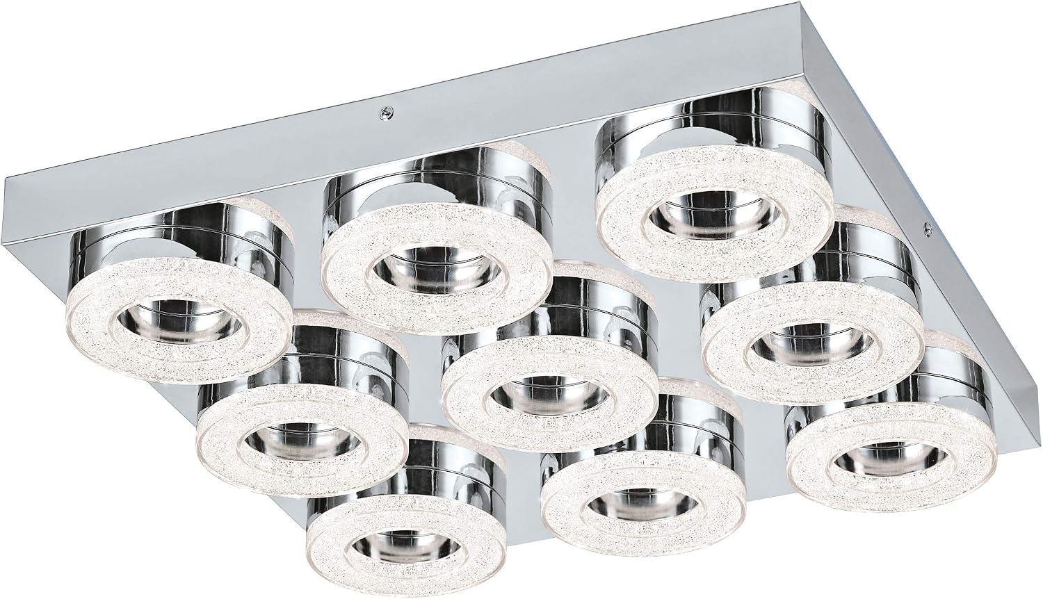 EGLO Fradelo LED Ceiling Light 9 Bulbs Modern Living Room Lamp Made of Metal and Plastic in Chrome, Crystal in Clear