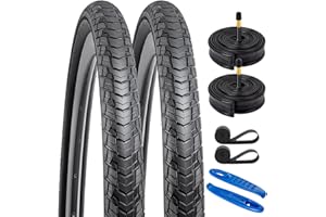 YUNSCM 2-PCS 700C Road Bike Tires 700x38C/40-622 and 700C Bike Tubes Schrader Valve with 2 Rim Strips Compatible with 700x36C 700x37C 700 x 38C 700x39C 700x40C Bike Bicycle Tires and Tubes (Y-1128)