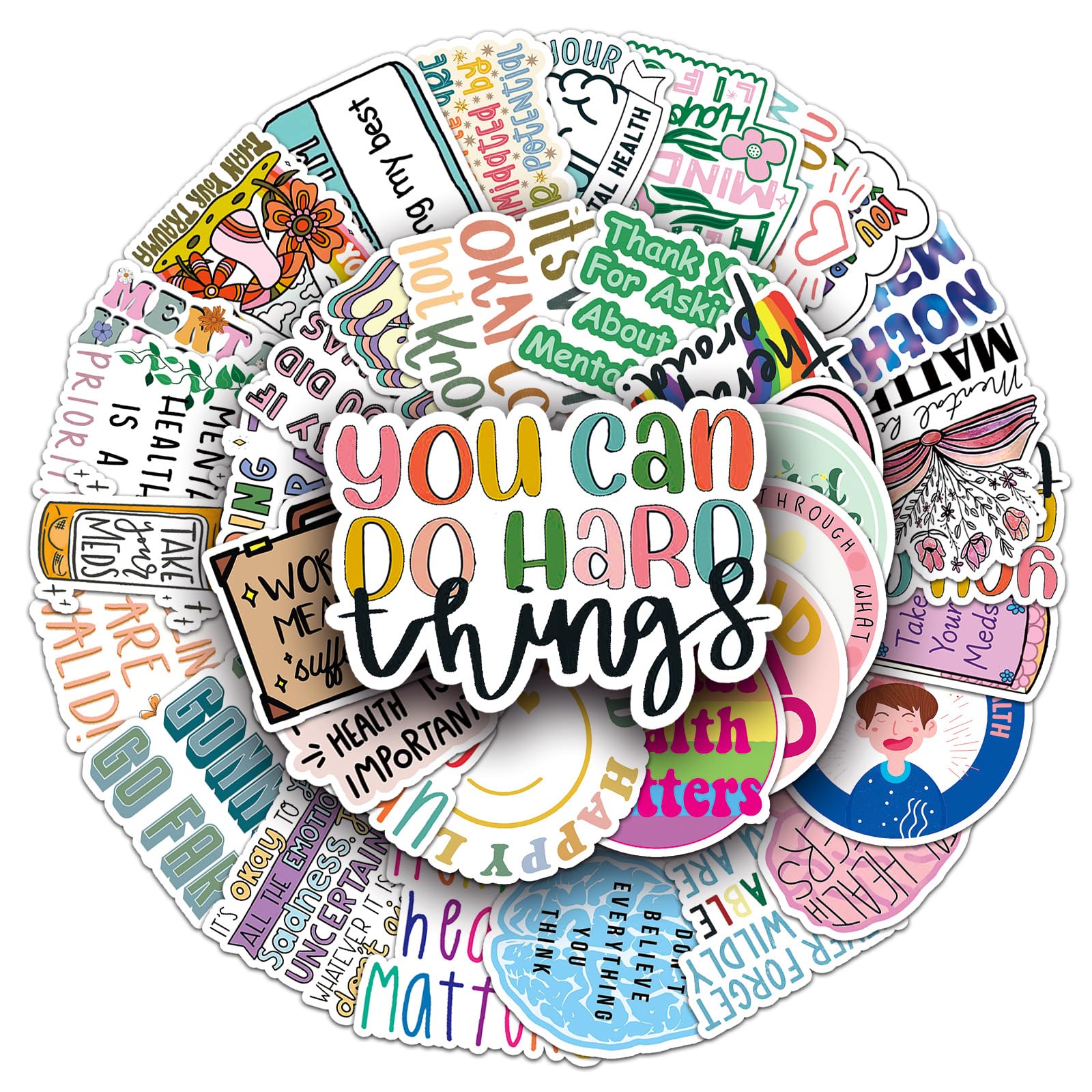Mental Health Stickers for Laptop (50 PCS),Gift for Children Teens Adults Girl Boys,Waterproof Stickers for Water Bottle,Mental Health Vinyl Stickers for Scrapbook,Skateboard,Bike,Phone,Dairy