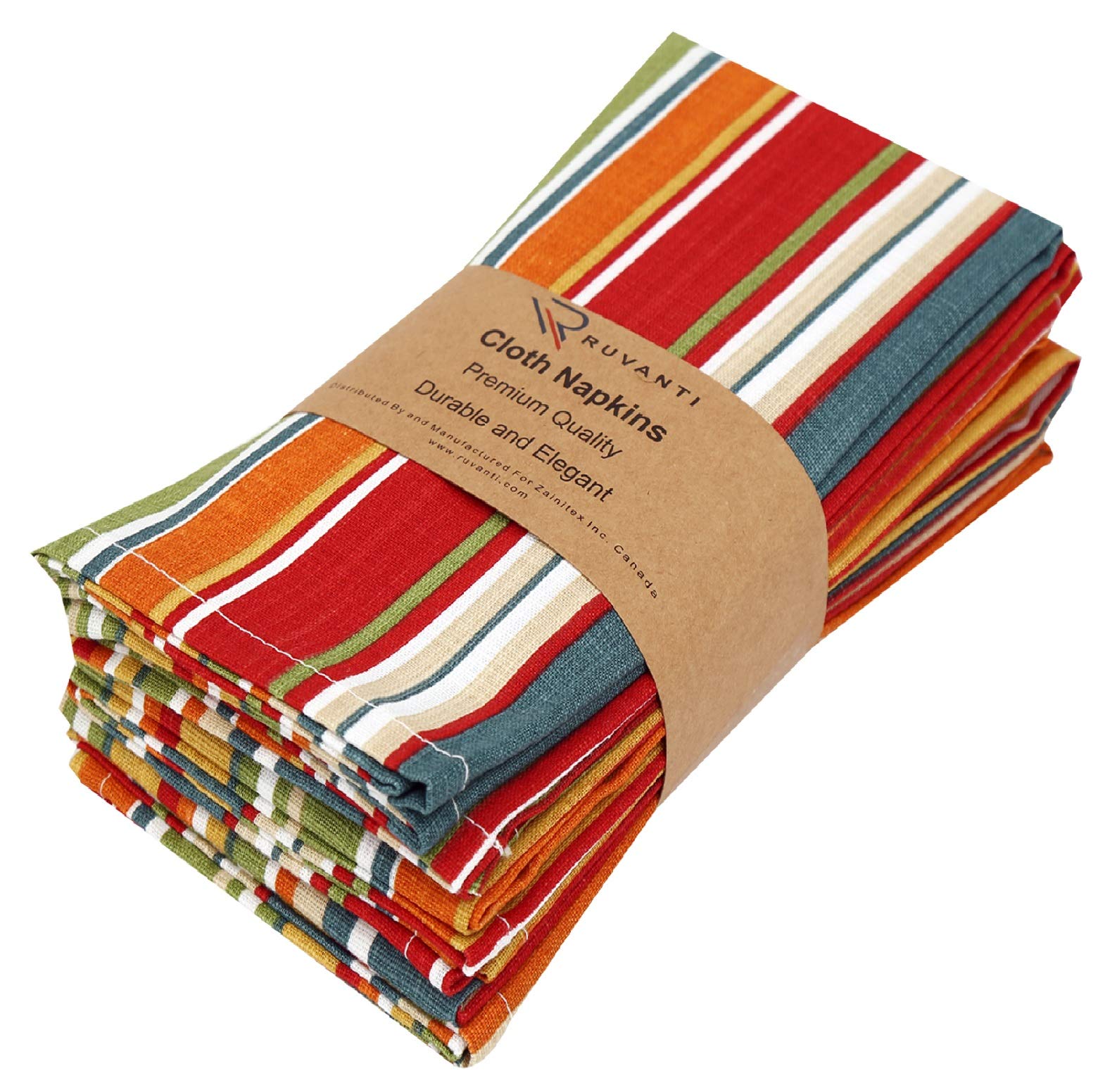 Ruvanti Cloth Napkins 6 Pack 18 X 18 Inch Dinner Table Napkins, Soft & Comfortable 100% Cotton Red, Orange & Green Reusable Linen Napkins for Christmas/Dinners/Weddings/Bar/Cocktail Parties.