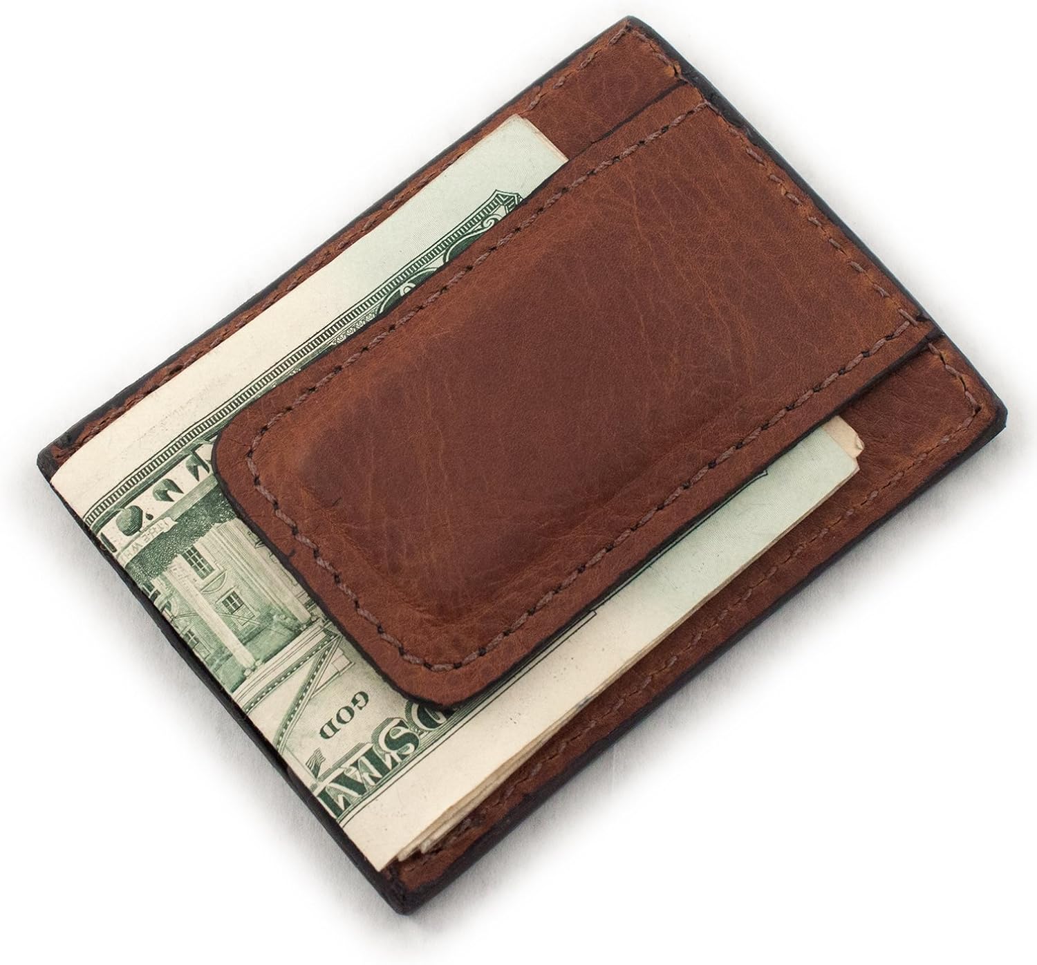 Brown Genuine Cowhide Leather Money Clip 3 Card Wallet USA