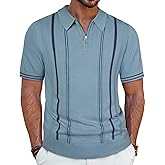 PJ PAUL JONES Mens Knit Polo Shirts Short Sleeve Quarter Zip Golf Shirt Vintage Shirts for Men