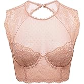 DOBREVA Women's Lace Corset Top Sexy Bralette Bustier Bra Underwire Plus Size Crop Top