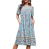 CRIPOM Womens Nightgown Short Sleeve House Dress with Pockets-Floral Print Mumu Dress S-3XL