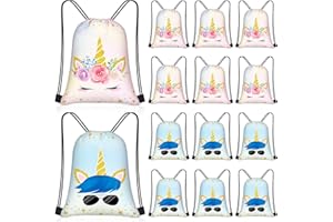 Censen 24 Pcs Unicorn Drawstring Bags Set Bulk 12 x 10 Inch Candy Treat Goody Waterproof Beach Bags for Girls Boys Kids Unicorn Themed Party Birthday Party Favor Supplies