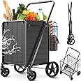 Shopping Cart for Groceries,Upgraded Jumbo Grocery Cart with Waterproof Liner, 360° Rolling Swivel Wheels and Double Basket, Heavy Duty Folding Shopping Carts for Shopping Laundry-Hold Up to 330 LBS