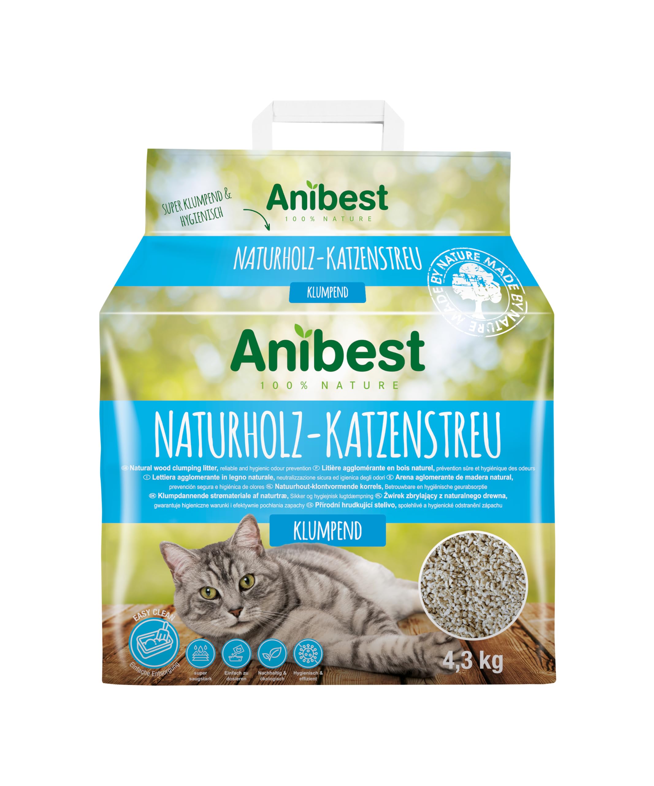 Cat's Best Anibest Cat Litter, 100% Natural & Odour Binding, Clumping Litter Granules for Cats, 4.3kg/10L