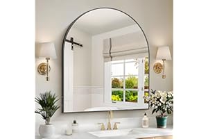 COFENY Arched Mirror, 30"x36" Black Bathroom Mirror with Metal Frame, Wall Mounted Mirrors Decor Modern Dresser Mirror for Be