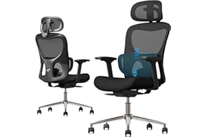 GABRYLLY Ergonomic Mesh Office Chair, Swivel Desk Chair with Adjustable Lumbar Support, 3D Armrest, Headrest, 4-Level Tilt Back, High Back Ergonomic Chairs with Wide Cushion Seat