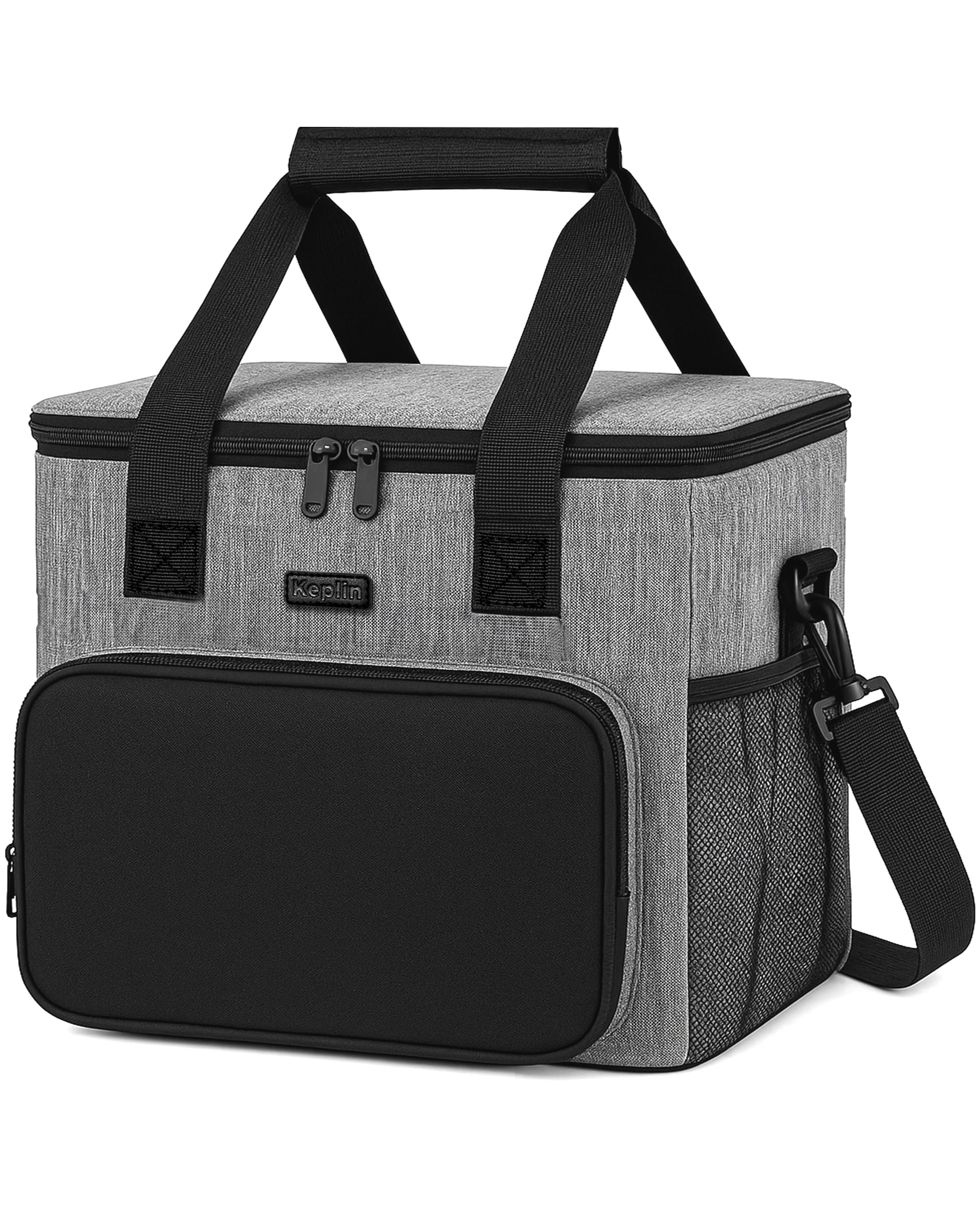 KEPLIN Insulated Cooler Bag 27L Large Capacity Waterproof & Leak Resistant with Shoulder Strap, Side & Front Pockets Portable Lunch Box for Picnic, Camping, Travel, BBQ & Outdoor Use (35 x 28 x 28 cm)