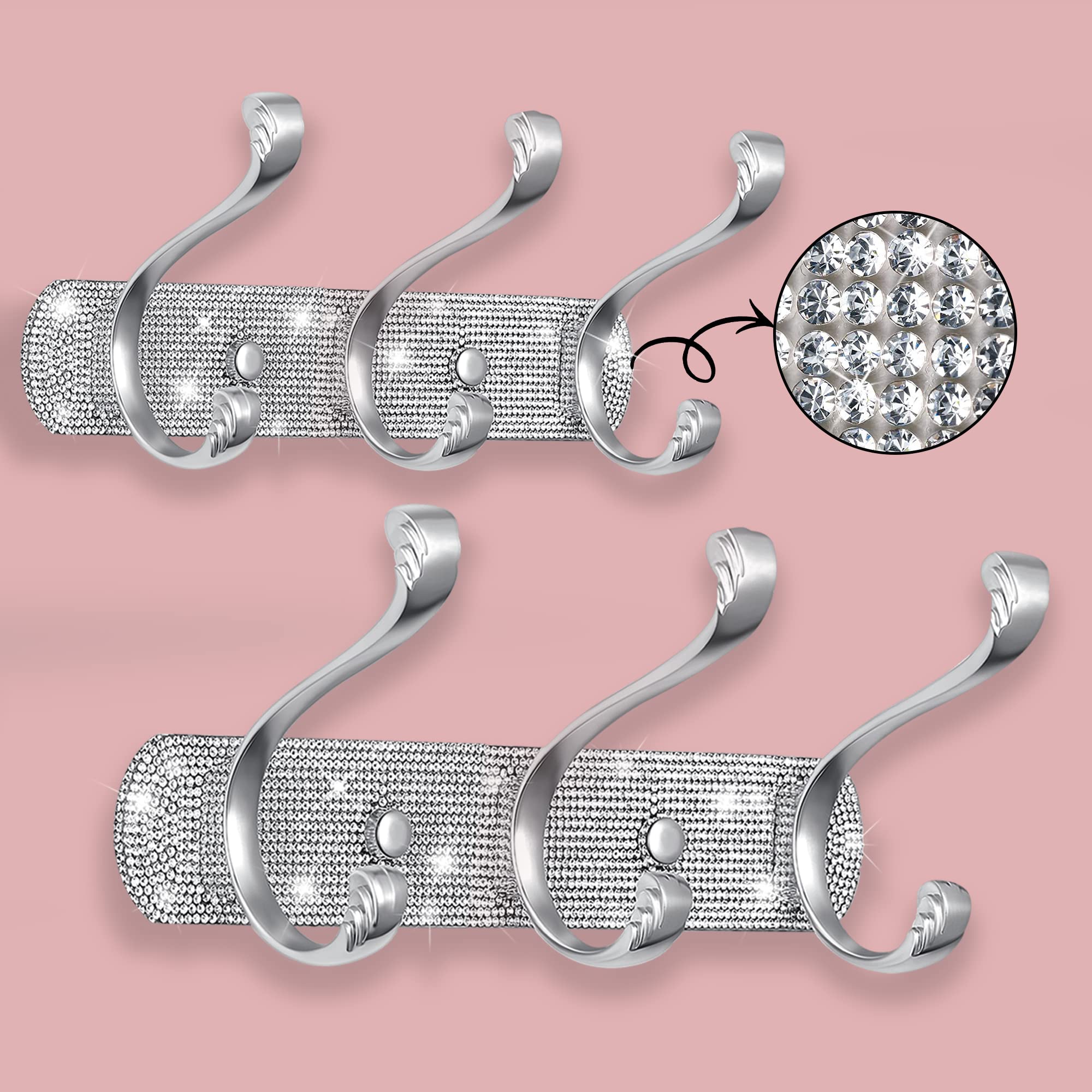 Photo 1 of BlackFish 2Pcs Coat Rack Wall Mount,Shiny Silver Rhinestones Wall Mounted Coat Rack 3 Hooks,Coat Hangers for Wall for Coat Hat Towel Purse Robes Mudroom Bathroom Entryway