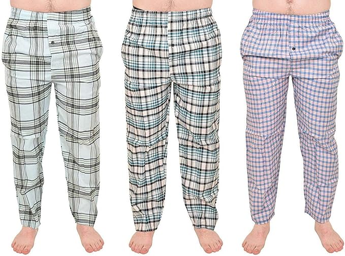 True Face Mens Pyjama Bottoms Pjs Woven Check Lounge Pants Button Fly