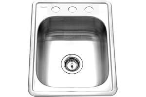 HOUZER A1722-7BS-1 Glowtone ADA Compliant 17 inch Stainless Steel Topmount 3-hole Bar Strainer-A1722-7BS-1 Sink, 1 Pack
