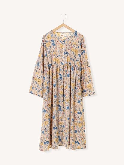 Amazon Co Jp エヘカソポ Ehka Sopo 花柄パイピングワンピース ベージュ M 服 ファッション小物
