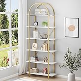 Arbuxzuy 6 Tier Bookshelf, 83" Tall Arched Bookcase, Tall Book Shelf with Metal Frame, Modern Display Standing Shelf for Living Room, Home Office, Bedroom, Gold