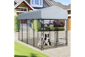 MAGIC UNION 8x4x6 FT Large Dog Kennel Cage Outdoor - Heavy Duty Welded Wire Steel Dog Playpen Enclosure - Dog House Fence with Waterproof UV-Resistant Cover and Secure Lock for Backyard