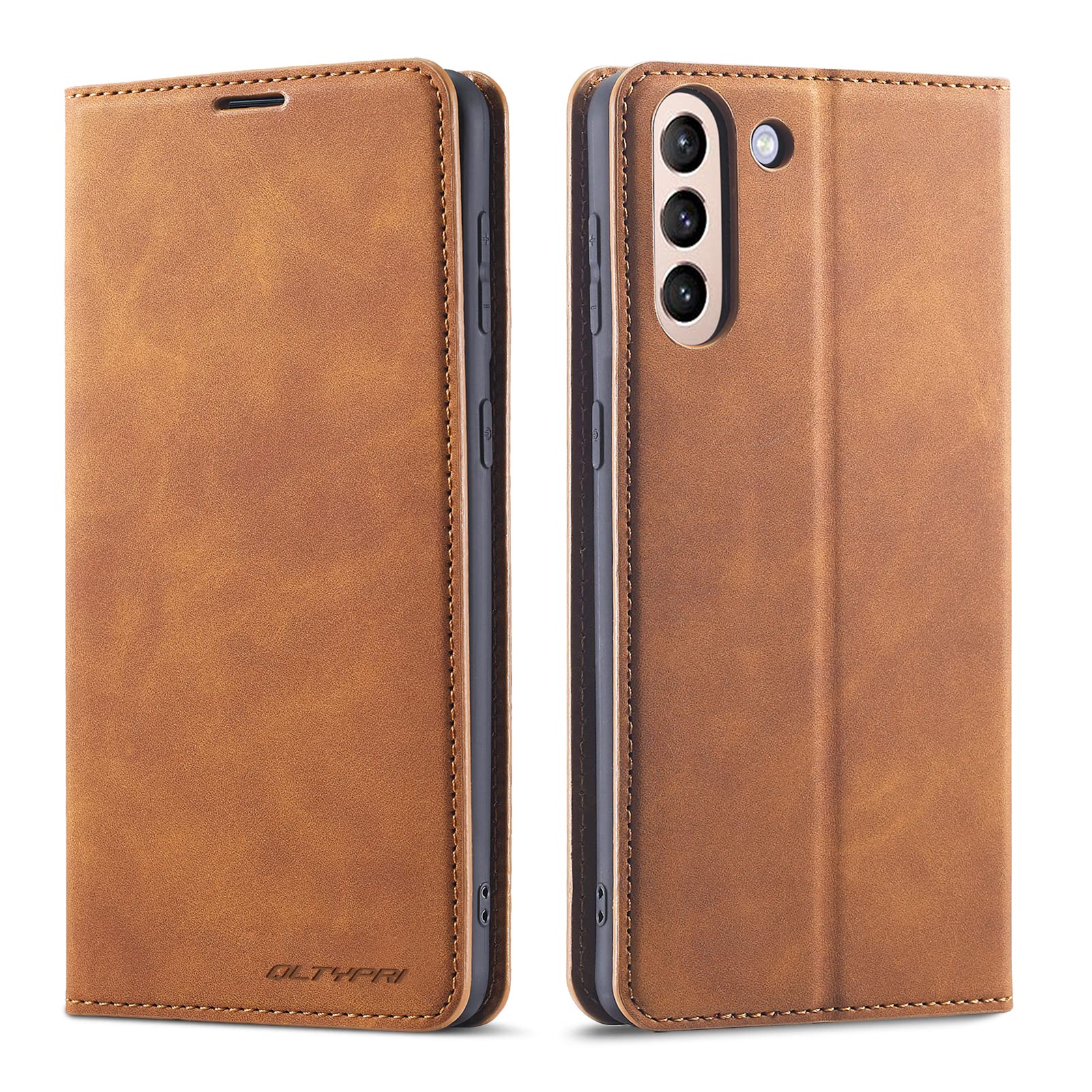 QLTYPRI Case for Samsung Galaxy S21 Plus 5G, Premium PU Leather Cover TPU Bumper with Card Holder Kickstand Hidden Magnetic Adsorption Flip Wallet Case Cover for Samsung Galaxy S21 Plus 5G - Brown