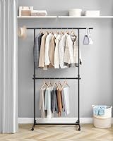 SONGMICS Double Clothes Rail Extendable Top Rail, 113-180 cm Black view 3