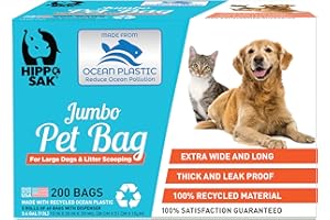 Hippo Sak® Extra Large Pet Poop Bags with Dispenser, Made with Ocean Plastic, 200 Count