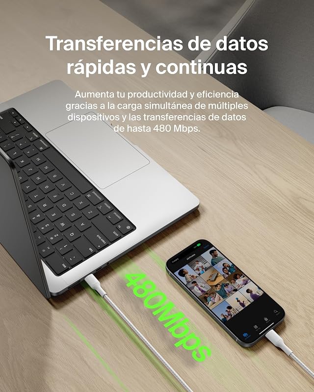 Cabo Eco trançado C para C de 2 m e 240 W, Carregamento Rápido, suave e flexível para iPhone 16, Galaxy S25, Pixel 9, MacBook, iPad Pro - Branco