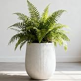 Worth Garden White Large Round Planter, 12.5" Dia x 18.5" H Lightweight Magnesium Oxide Cement Plant Pot with a Striped Textured Finish, Raised Pattern Concrete Look, Drainage Hole, Indoor &amp; Outdoor
