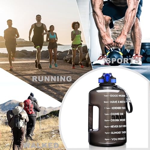 1 Gallon (128oz) Motivational Sports Water Bottle With Time Marker & Straw - BPA-Free