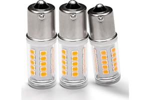 Heifymi 1141 1156 P21W BA15S 12V LED Bulbs, 5 Watts Warm White 2700K, AC/DC12-24 Volt, DC Bayonet Single Contact Base Replacement for RV Boat Mower Lawn tractors Bathroom Reversing lights, 3 Pack