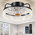 BYKISTOK 13" Ceiling Fans with Lights - Flush Mount Low Profile Ceiling Fan Lights with Remote/APP, 6 Speeds 3CCT, with 7 ABS Reversible Blades, Modern Bladeless Fan Light for Indoor Bedroom