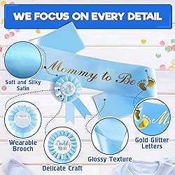 Baby Shower Sash for Mommy - Blue Glossy Satin with