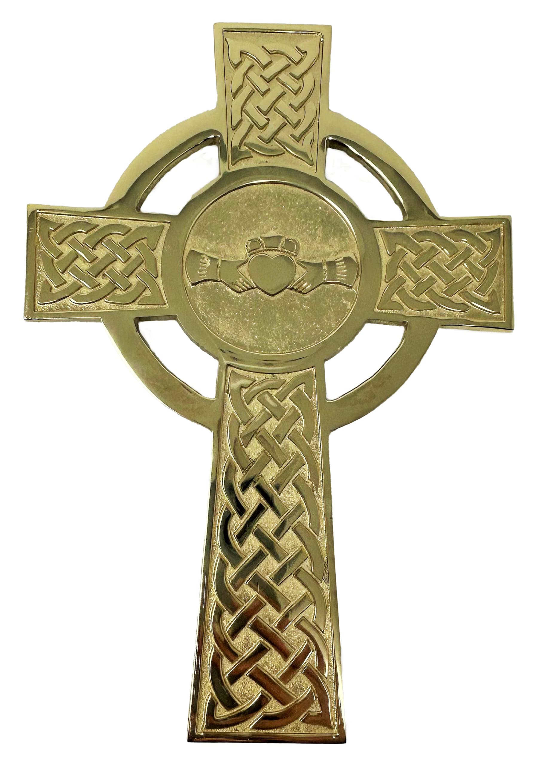 Exclusively Irish Claddagh Cross Wall Hanging Decor Irish Celtic Cross Gift for Home, Wedding (Brass, 5 x 7.7 x 0.3 in)