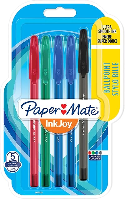 Paper Mate InkJoy 100ST Ballpoint Pens 0.7mm Fine Point Assorted 5 Pack
