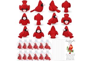Jerify 12 Set Crochet Cardinal Gifts 4 Inch, Knitted Red Bird Gifts with Greeting Card Organza Bag for Christmas Stocking Stuffer Party Favor Coworker Employee Team Collectible Dolls