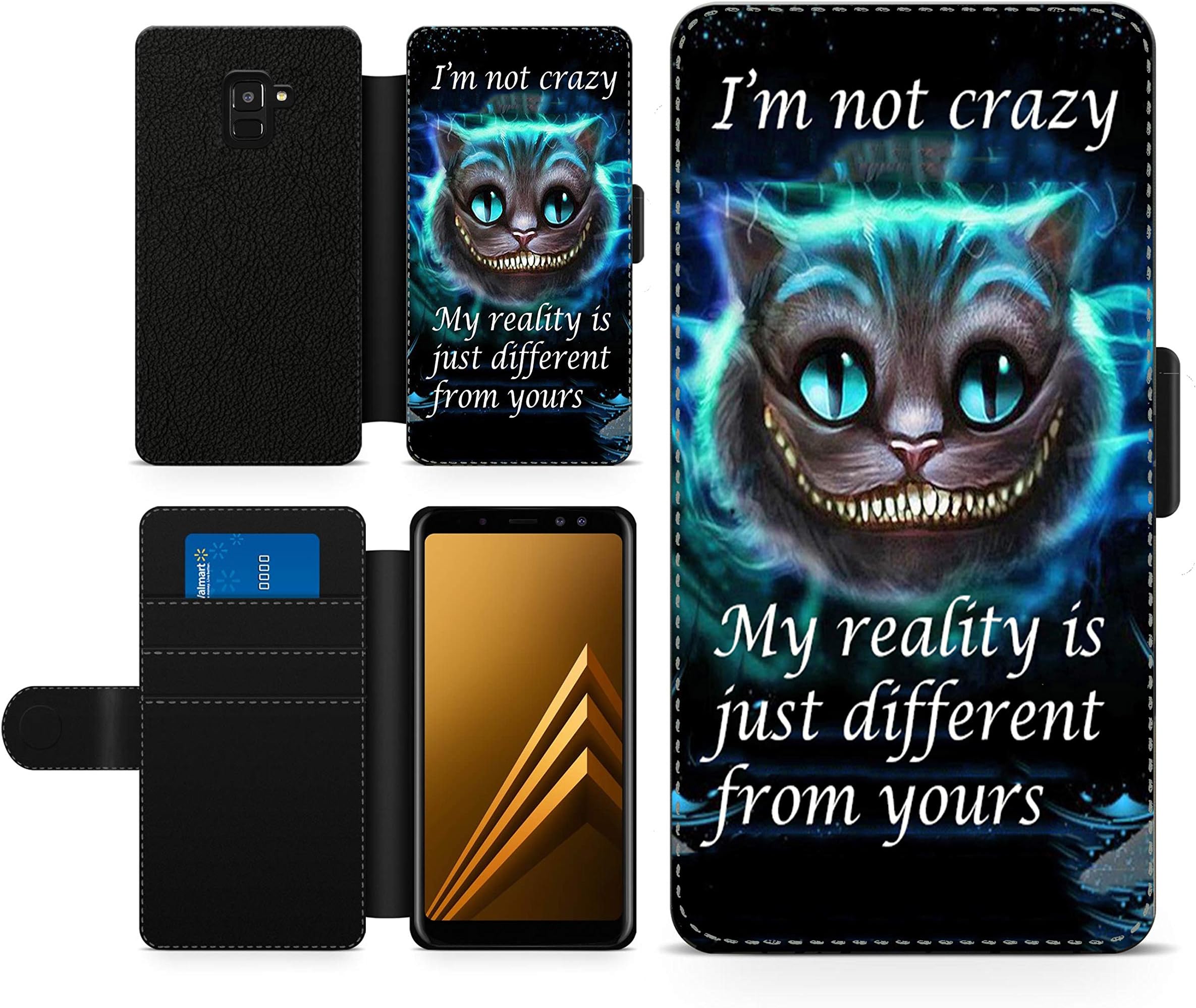 Alice in Wonderland I'm not crazy Cheschire Cat faux leather wallet mobile phone case cover for Samsung Galaxy A8 2018 version (A530F)
