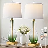 3-Way Dimmable Modern Glass table lamp for Living Room, Green Table Lamps Set of 2 with Touch Control, USB C and A Charging P