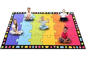 Booooom Jackson Classroom Rug Elementary LargePuzzle Classroom Carpet Seating Rug for School Preshool Kids Colorful Area Rug Educational Rug with Non-Slip Backing(Seats 24),13' x 7'5"