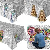 Sayglossy 3 Pcs Giant Mandala Coloring Tablecloths Ocean Land Animal Poster | 54 x 108 Inch Coloring Table Cloth Mandala Flow
