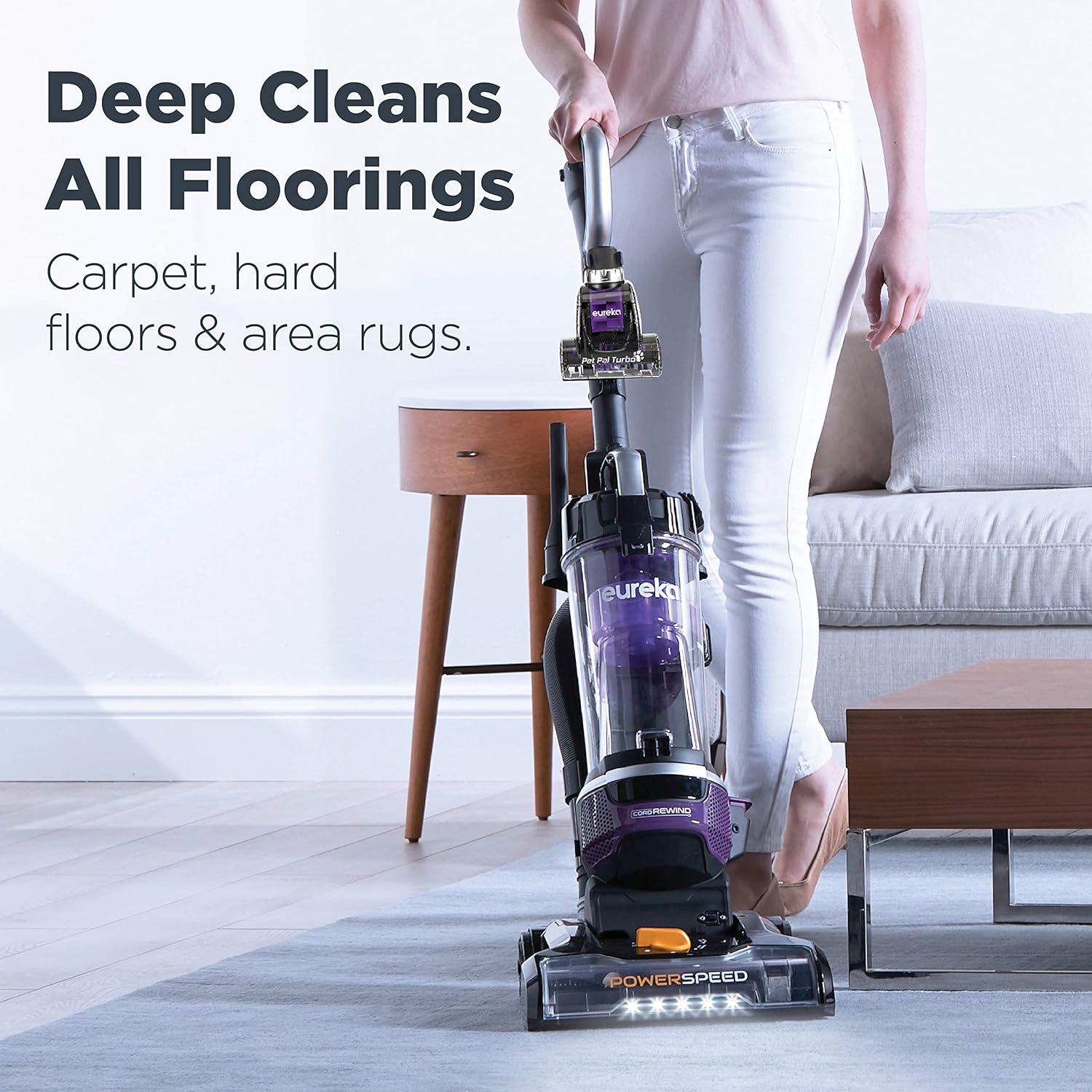 Eureka NEU202 PowerSpeed Lightweight Bagless Upright Vacuum Cleaner with Automatic Cord Rewind and 4 On-Board Tools, CordRewind+Pet, Purple -