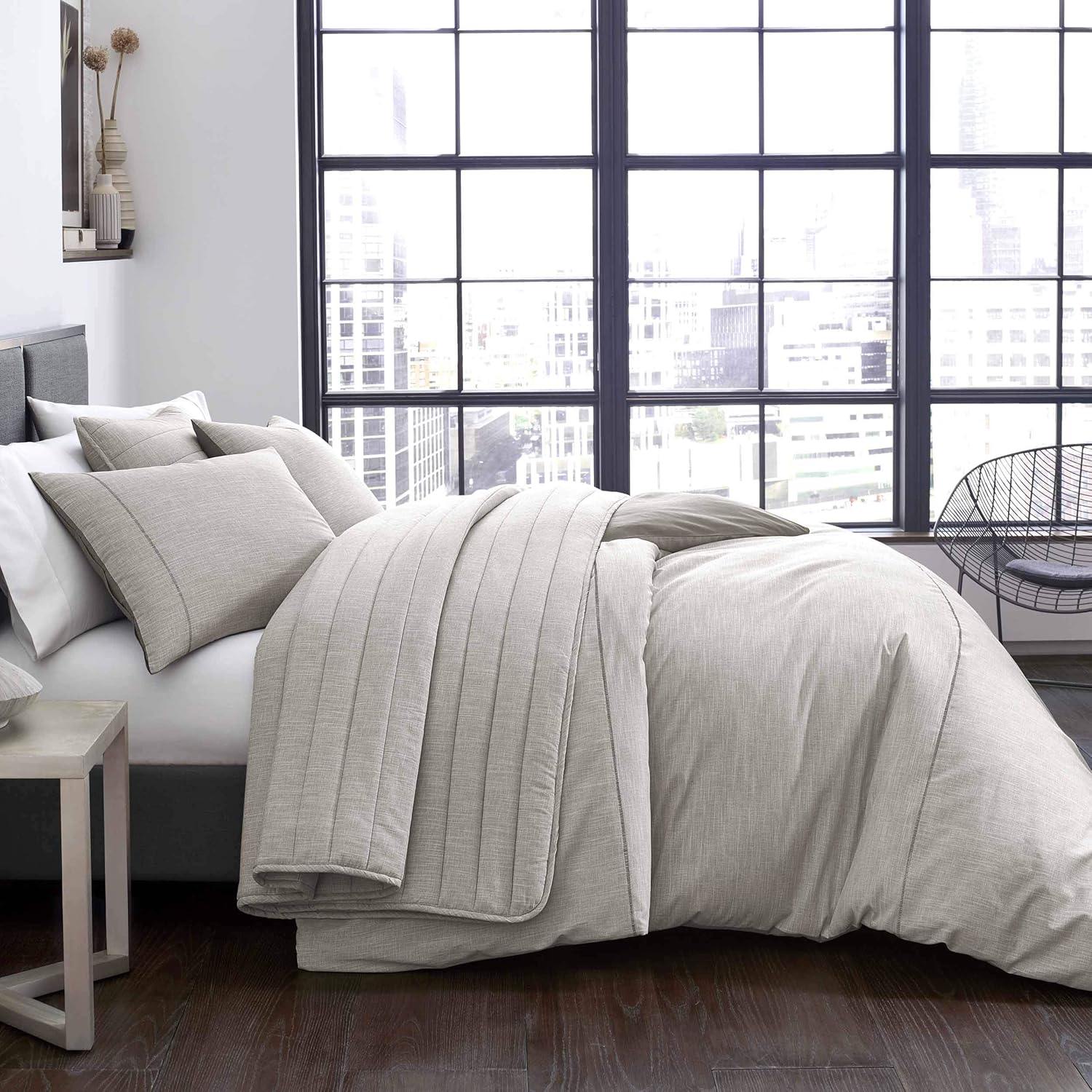 City Scene Pixel Duvet Cover Set, Full/Queen, Grey