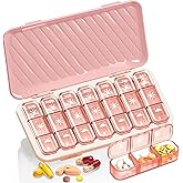 Pill Organizer 3 Times A Day, 7 Day Pill Box - GloDeals Weekly Pill Organizer, Portable Removable Daily Medicine Container Dispenser Case for Vitamin Fish Oil Supplement, Pink