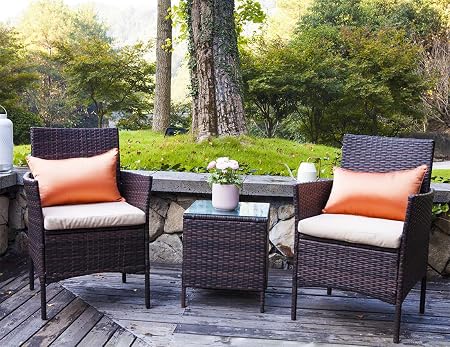 United Flame Cafe Sets 3 Pieces Outdoor Patio Furniture Sets Rattan Chair Wicker Set Backyard Porch Garden Balcony Furniture Sofa Set With Pale Beige Cushions Waterproof Amazon Co Uk Garden Outdoors
