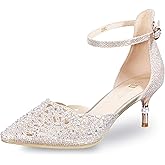 IDIFU Women's IN2 Candice Wedding Rhinestones Sequins Low Kitten Heels Pumps Dress Evening Shoes for Women Bridal Bride