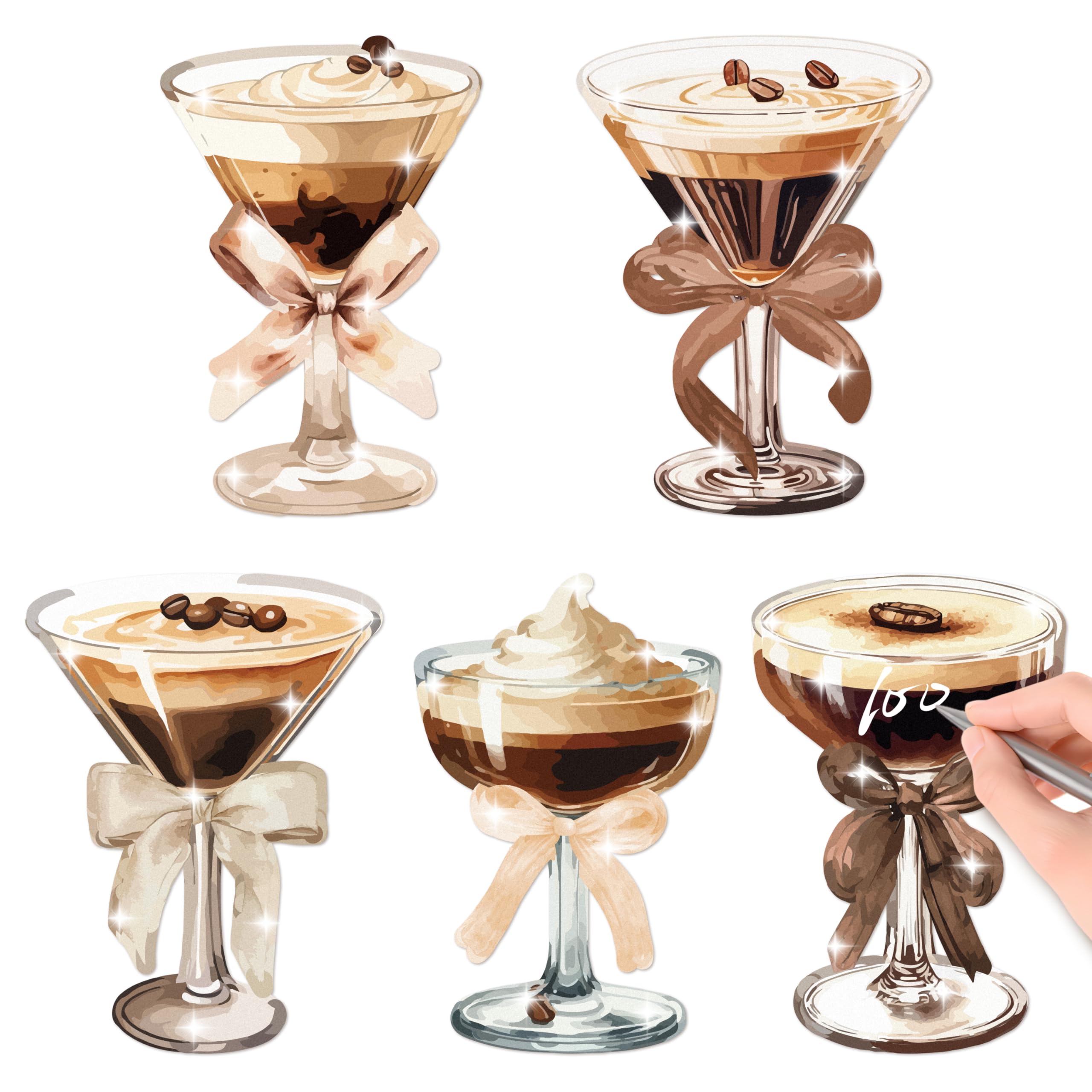 Glitter Espresso Martini Cutouts- 100Pcs Espresso Martini Glass Bow DIY Paper Cuts Martinisl Cutout for A Tini Bit Older Birthday Bachelorette Bridal Shower Martinis Wedding Party Decorations Supplies