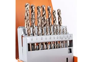 YOHANSEN 21Pcs Cobalt Drill Bit Set (1/16"-3/8"), M35 High Speed Steel, Twist Jobber Length for Hardened Metal, Stainless Steel, Cast Iron, Wood, and Plastics, with Metal Index Storage Box