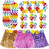 RAINFLOW Hawaiian Grass Skirts - Hawaiian Hula Grass Skirt with Flower Costume Set for Dance Birthday Tropical Party