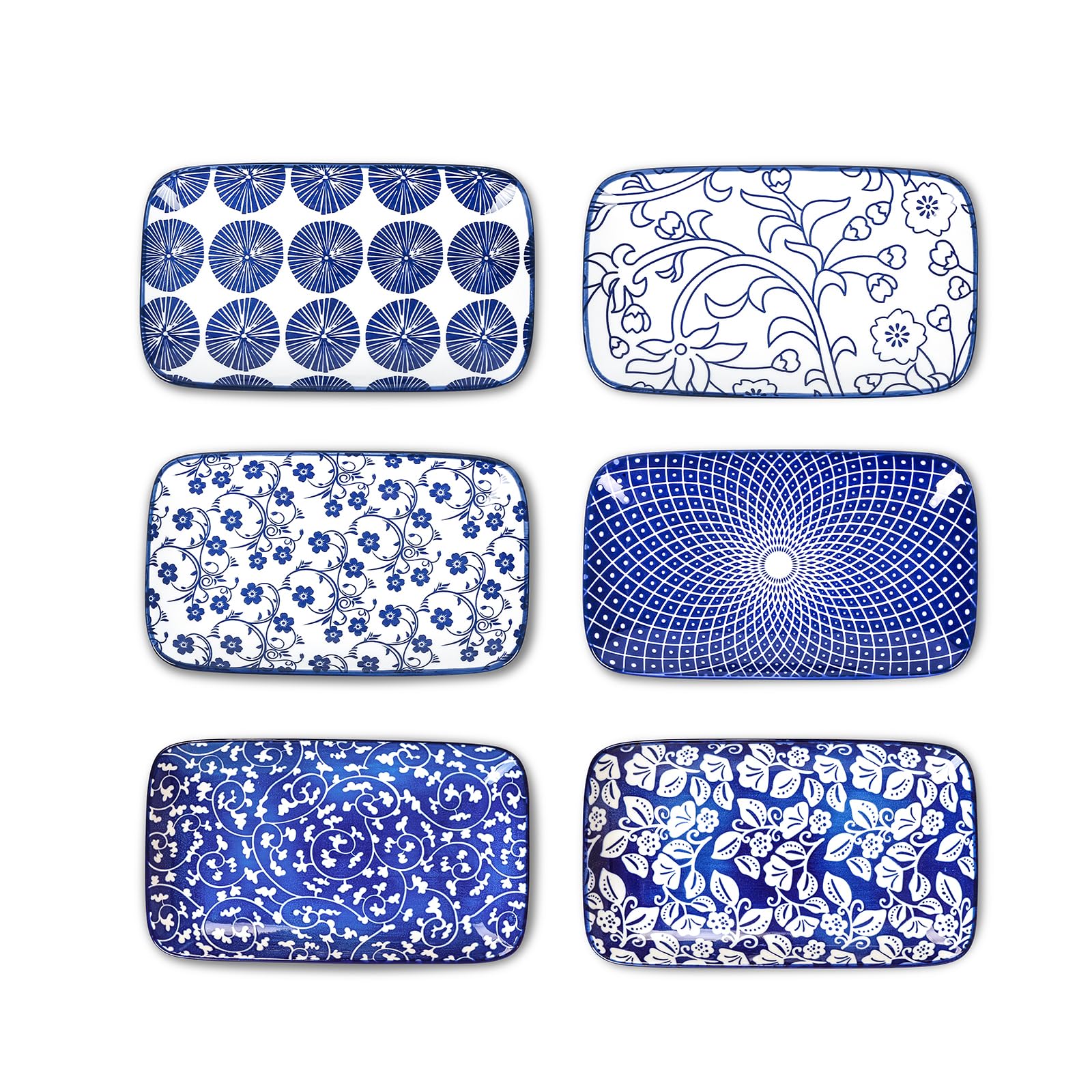 Photo 1 of Selamica Rectangular Salad Plates, 7.1 Inch Dessert Plates Ceramic, Small Plates for Appetizer, Snack, Sushi, Fruit, Set of 6, Vintage Blue