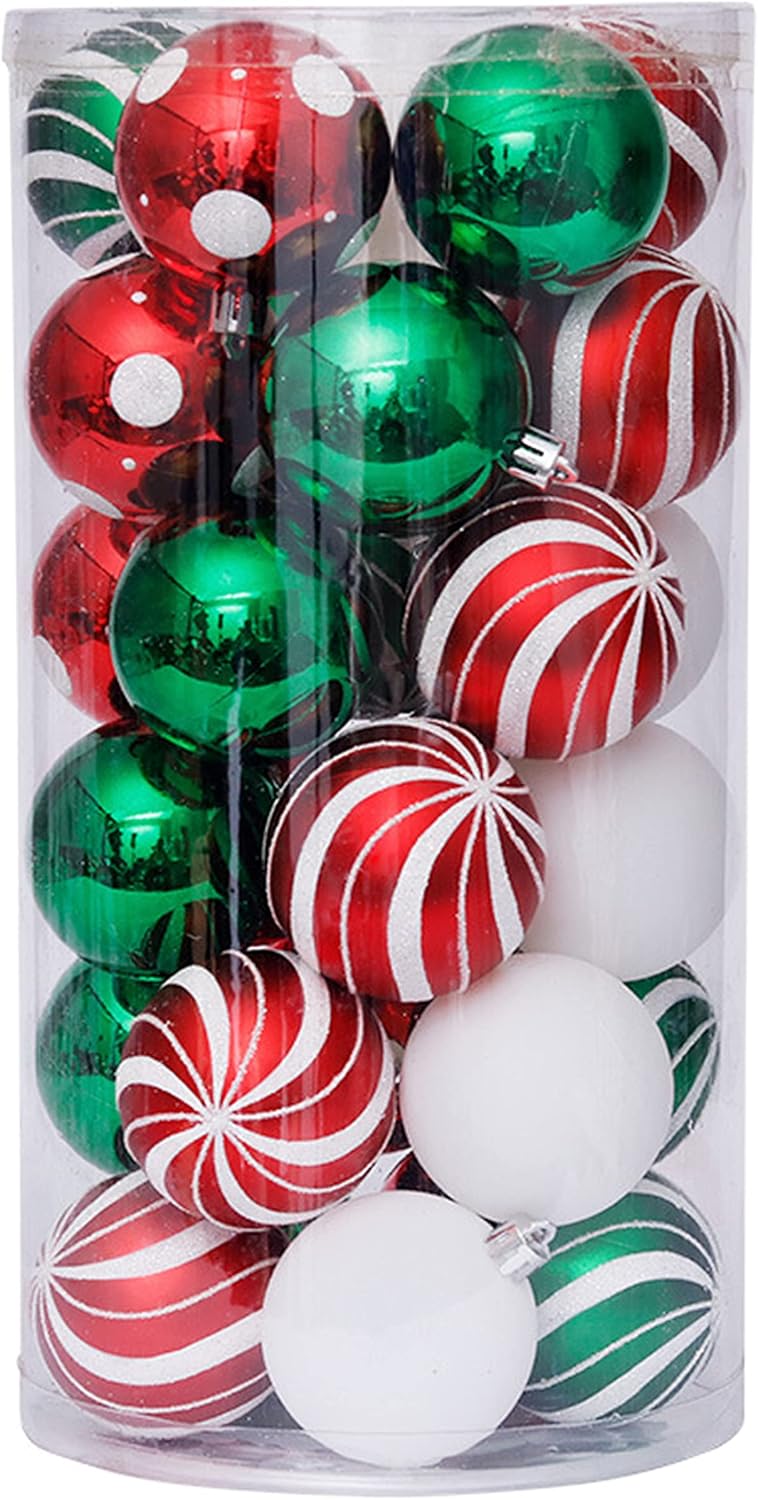 Ornaments - 30PCS Christmas Balls Ornaments, Shatterproof Holiday Bulbs Festive Wedding Hanging Ornaments Christmas Tree Decoration (Red&Green)