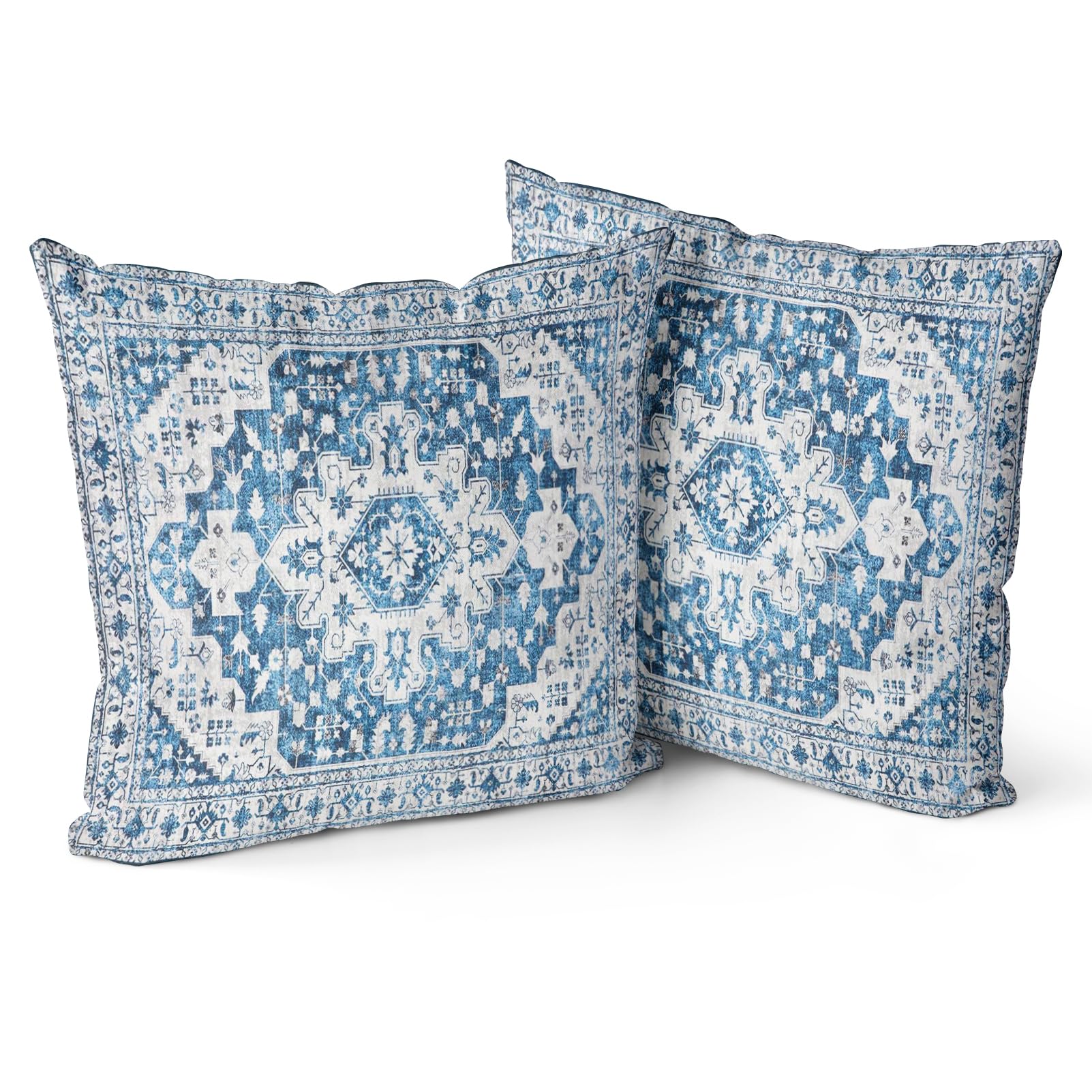 Snylcce Boho Throw Pillow Covers Set of 2 - Blue Antique & Vintage Design, Double-Sided Pattern - Soft Cushion Covers for Garden Couch, Sofa, Bed - Decorative 45x45 CM Pillowcases