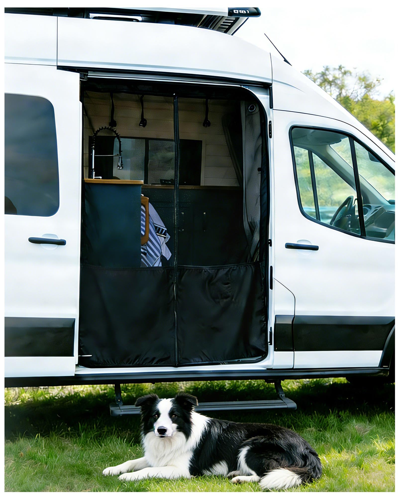 Photo 1 of MELIPRON Van Bug Screen with Privacy Blackout Panel Fit for Ford Transit 2015-2025 Medium/High Roof Side Sliding Door, Magnetic Self-Closing Mosquito Net Fly Screen for Van Life Camping